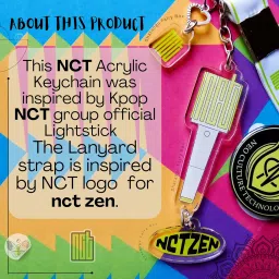 NCT's lightstick meummwonbom Inspired Acrylic Keychain With NCT and NCTZEN Logo printed Lanyard|Neon green lightstick|NCTZEN Keyring|Kpop BoyBand|Key chain heart Mobile Charm|NCT Kpop Key chain image 2
