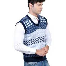 mont connett Men Woolen V-Neck Printed Design Sleeveless Pullover Heavy Rainbow Fabric Winter Wear Pure Wool Cardigan for Men Fully Warm Pullovers Free Sizes image 2