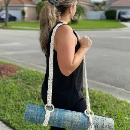 R.R.LALA Macrame Yoga Mat Strap Carrier | Handmade Cotton Mat Holder with Wooden Rings | Adjustable & Stylish Boho Yoga Sling FULL SIZE 62 IN image 2