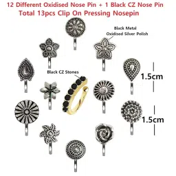 vama Fashions Oxidised Metal German Silver Nose Pin Ring Studs Body Piercing Jewellery Nosepin for Women image 2