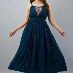 Women's Rayon Sleeveless Embroidered Anarkali Kurti (Royal Blue) image 1