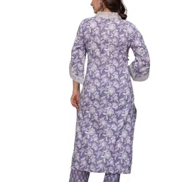 amayra Women's Pure Cotton Printed Straight Kurta Set with Palazzo Pants & Dupatta- Ethnic Wear, Purple image 1