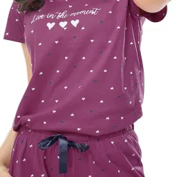 zeyo Women's Cotton Star & Dot Printed Night Suit set of Top & Pajama Set 5300 image 1
