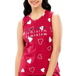 zeyo Women's Cotton Heart Printed Stylish Relaxed Night Suit Set Of Top & Shorts 5604 image 4