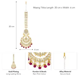 peora Gold Plated Kundan & Rani Pink Beads Studded Maangtikka Ethnic Jewellery for Women image 3