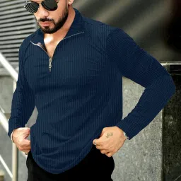 kajaru Men's Quarter Zip Pullover T-Shirt, Cable Knit Pattern, Full Sleeve image 4