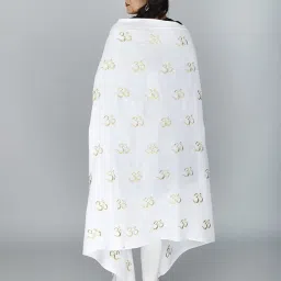exotic india Prayer Shawl with Zari Embroidered Om Motif - Viscose Cotton image 4