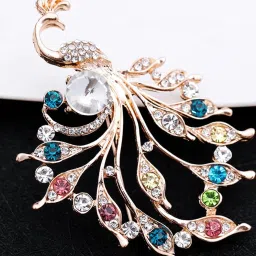 cartshopper Colorful Peacock Brooch for Women,Girls Rhinestone Gold Plated Bird Lapel Pins,Peacock Brooch Pin,Crystal Bird Animal Brooches Lapel Pins for Dress, Blazer, Shawl image 5