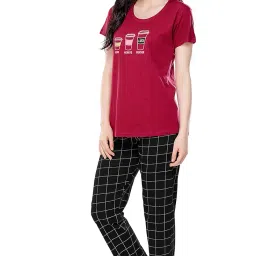 zeyo Women's Cotton Checks Printed Relaxed Night Suit Set Of Top & Pyjama 5297 image 3