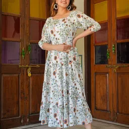 yash gallery Women's Rayon Floral Printed Tiered Style Maxi Dress image 2