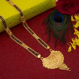 ramdev art fashion jewellery 28 Inch Stylish Gold Plated Black Beads Mangal Sutra Tanmaniya for Women image 1