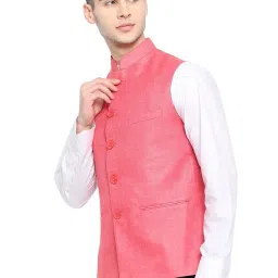 vastraa fusion Men Cotton-Blended Export-Quality Indian Traditional Nehru Jacket (VS0459D-46_Rose Pink New_46-3XL) image 1
