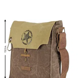 the house of tara Sturdy Cotton Canvas Messenger Bags for Men and Women | With two Magnetic Snap Buttons Flap Closure, Adjustable Body Strap & Multiutility Lobster Hook (Brown Beige) image 2