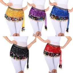 MYADDICTION 2xBelly Dance Waist Chain Hip Skirt Scarf with Sequins Coin Tassel Black image 4