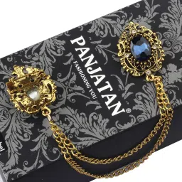 panjatan Jazzy Crystal Roamanian Pattern with Golden Chain Pin Brooch. image 2