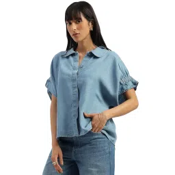 united colors of benetton Spread Collar Solid Top image 1