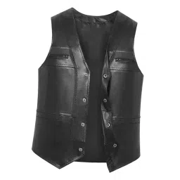 styleheaven Waistcoat Utility Jacket Punk Mens PU Leather Vest for Sports Fishing Winter XL Black image 2
