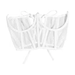 ujeavette 3xLace Corset Belt Open Cup Tie Back Corset for Women Adjustable Waist Cincher White image 3