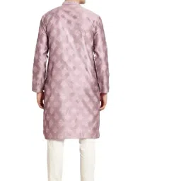 sojanya (Since 1958 Men's Jacquard Silk Dark Green Self Design Kurta & Off White Churidar Pyjama Set image 3