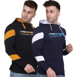london hills Men's Regular Fit Printed Full Sleeve Cotton Blend Hooded T-Shirt (Pack of 2) image 3