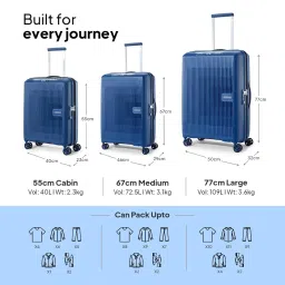 american tourister Aerostep 8 Wheels 77 Cm Checkin 4 Wheel Inline Trolley Bag Hardshell Case Polypropylene 360 Degree Wheeling System Luggage,4 Wheel Inline Trolley Bag for Travel,Navy Blue,Large image 5