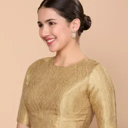 studio shringaar Women's Silky Brocade Jewel Neck Readymade Saree Blouse image 2