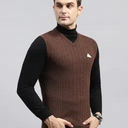 monte carlo Men's Regular Fit Sleeveless Wool Sweater | V Neck | Regular Fit | Solid Pattern | Warm Stylish Pullover for Winter image 2