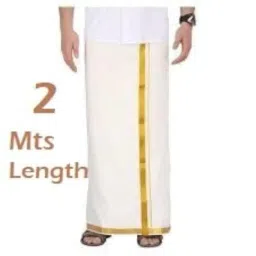 qwid Mens Dhoti Cotton 2 Mtrs Fancy Border Dhothi/Vesti/Mundu White Colour Pack of 1 image 4