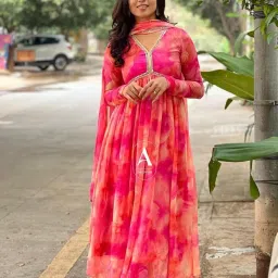 Women Aliya Cut Printed Georgette Fabric Gown with duppata Set for Women image 2