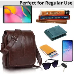 martucci PU Leather Messenger Slings Bag, Cross Body Travel/Office One Side Shoulder Bag for Men (Capacity - 7L) image 2