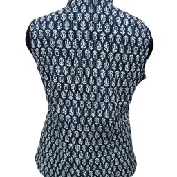 shubhangi collections Women's Sleeveless Jacket Navy Blue and White Floral Print, Summer Casual Vest image 2