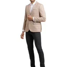 turtle Men Cotton Linen Checkered Beige Blazer image 5