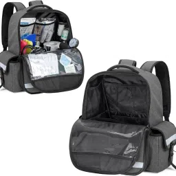 Emergency Medical Backpack Empty, First Responder EMT Bag for EMS, Camping, Hiking, Home Health, Field Trips - Grey (Bag Only) image 1