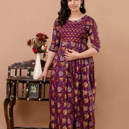 aavrittiqueens Women's Cotton Long A-Line Maternity Kurti/Anarkali Dress with Zipper, Feeding Kurti for Pre and Post Pregnancy image 2