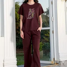 zeyo Night Suit for Womens Typography Printed Cotton Night Dress of Top and Wide Bottom Pyjama image 5