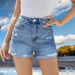 pentoo Women's Relaxed Fit Mid Rise Regular Length Denim Shorts image 5