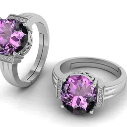 lmdprajapatis 11.25 Ratti / 10.50 Carat Natural Amethyst Katela Stone Adjustable Silver Ring For Men And Women image 3