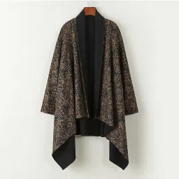 myaddiction Men's Cardigan Reversible Ethnic Loose Coat Cotton Linen Drape Cape Overcoat Black image 1