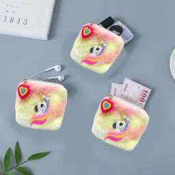 neel Unciorn Fur Coin Pouch for Girls Small Cosmetic Pouch Card Holder Zipper Closer Soft Stuff Coin Pouch Cash Holder Pouch Cute Fancy Coin Pouch for Girls Best Return Gift Set for Girls (2pcs) image 4