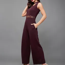 miss chase Women's Sleeveless Solid Asymmetric Neck Cut-Out Regular Length Jumpsuit with Pockets image 1