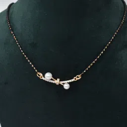meira jewellery Elegant Rose Gold Plated Mangalsutra for Women|Stylish & Traditional Wedding Jewellery with Black Beads & Pendant Design-03 image 4