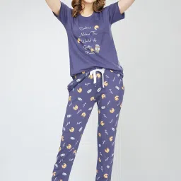 zeyo Night Suit for Women's Cookies & Cup Printed Cotton Night Dress of Top and Pajama Set 5772 image 5