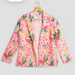fab curate with tagline curate your own fabric Fabcurate Stunning Vintage Peach & Pink Floral Jacket for Women | Notched Neck with Full Sleeves Jacket for Ladies | Fashionable Casual Wear image 1