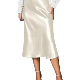 mrugneni Satin Midi Skirt, A-Line, High Waist image 4