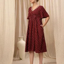 zelena All Over Printed Maternity & Nursing Dress | Rayon Feeding Dress with Concealed Zip, Pockets & Stylish Neckline | Pregnancy & Postpartum Wear - Purple image 4