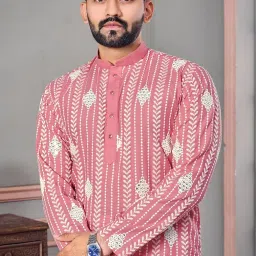 lazzly Men's Cotton Kurta, Ethnic Embroidered Kurta for Perfect Ethnic Look, Stand Collar Long Sleeve Kurta, Casual Embroidered for Men image 1