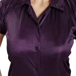 fabme Women's Plain Satin Night Suit (Shirt and Pyjama) (Color Options) (Size - Small to XX-Large) image 2