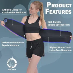 Sweat Belt, Waist Trimmer Belt for Women & Men, Slimming Belt for Jogging, Walking, Workout, Stomach & Back Support, Sauna Belt Support to Weight Loss Blue and Black image 3