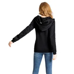 pdkfashions PDK Fashion Solid Black Long Sleeves Zip-up Fleece Hooded Neck Hoodie Metal Rings Sweatshirt for Women's image 3