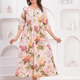 Women's Cotton Floral Printed Maternity Feeding Kurti with Zipper Maternity Gown for Women Feeding Kurti image 1